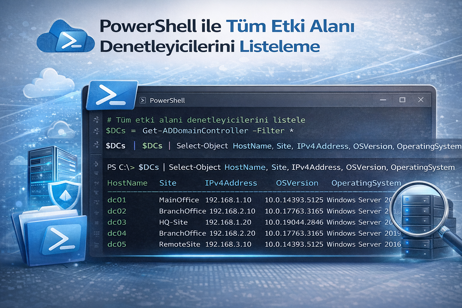 PowerShell ile Tüm Etki Alanı Denetleyicilerini Listeleme